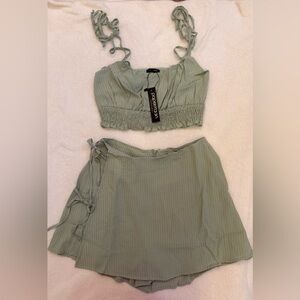 Papermoon Sage Green Skort Set Smocked Crop Top and Wrap style Skort - Gingham